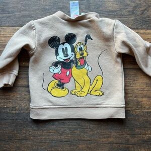 Baby Disney Junior Sweatshirt Beige Mickey‎ Mouse 12M Button Walt Goofy Cartoon